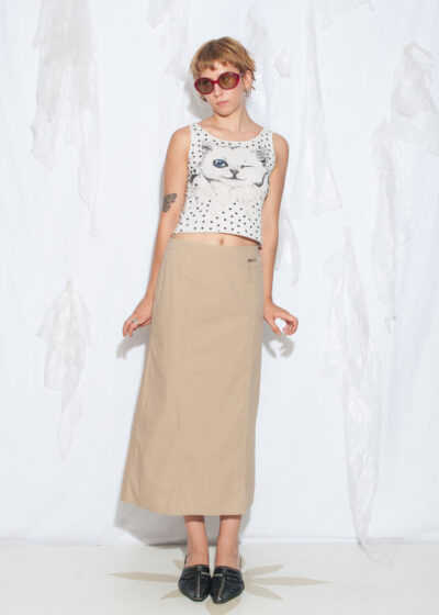Vintage Y2K Cheer Beige Cotton Cargo Maxi Skirt