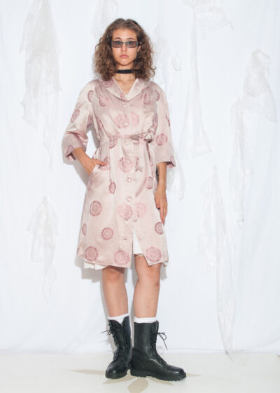 Vintage 60s Handmade Pink Silk Brocade Robe