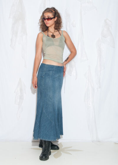 Vintage Y2K Low Rise Blue Denim Maxi Skirt