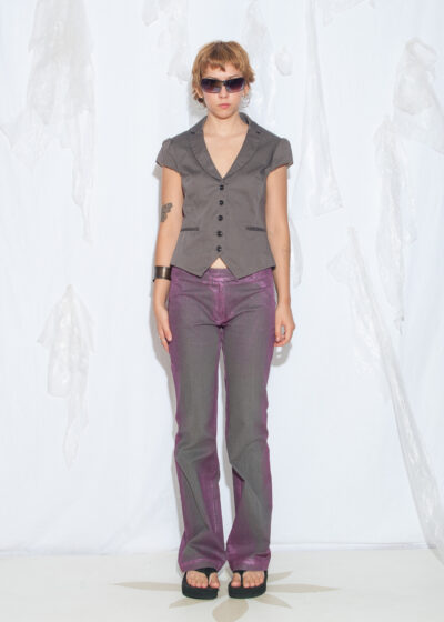 Reworked Vintage Y2K Purple Hand Painted Flare Jeans