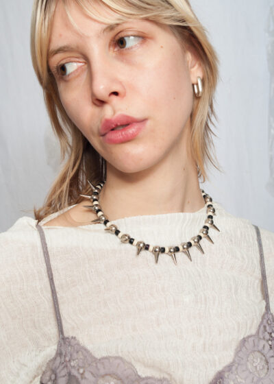 Vintage 90s Black Spike Choker Necklace