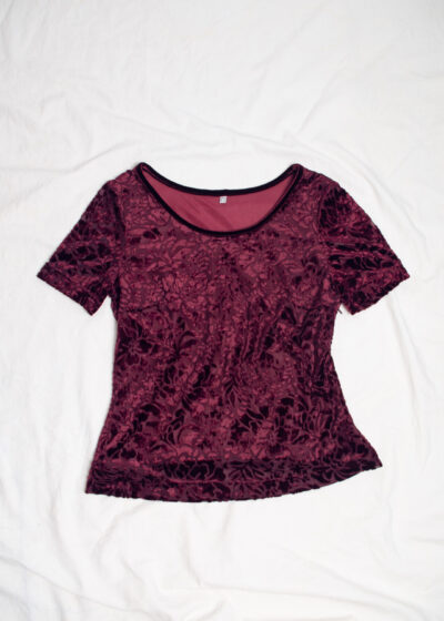 Vintage 90s Maroon Floral Velvet Baby Tee