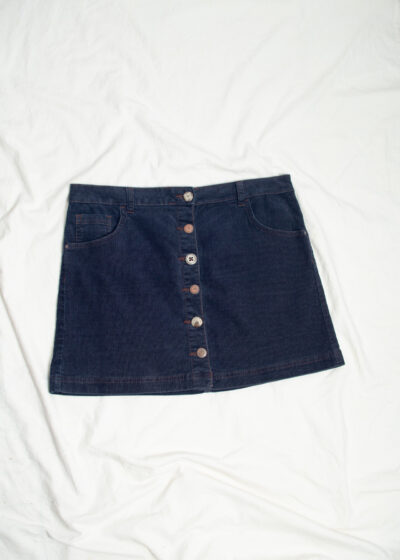 Vintage Y2K Navy Corduroy Button Front Mini Skirt