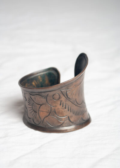 Vintage 70s Bronze Carved Cuff Bracelet