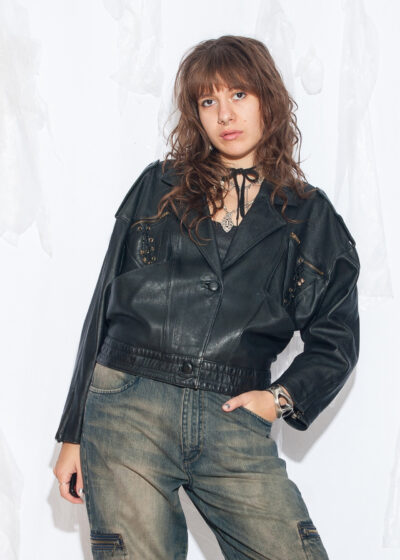 Vintage 80s Black Leather Bomber Jacket