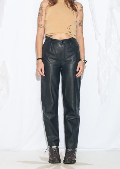 Vintage 80s Black Leather Tapered Trousers