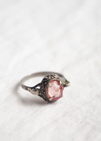 Vintage 50s Sterling Silver Pink Stone Ring