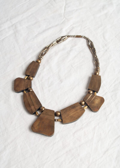 Vintage 80s Bronze Black Horn Statement Necklace