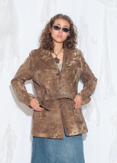 Vintage 70s Brown Suede Leather Trench Coat