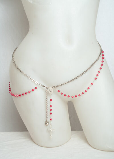 Reworked Vintage Y2K Silver and Red Beaded Belt