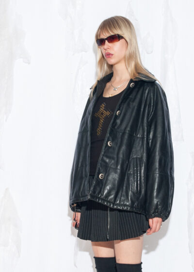 Vintage 90s Saint Berth Black Leather Bomber Jacket